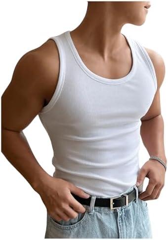 RoseSeek Men's Summer Tank Top Scoop Neck Knit Gym Workout Muscle Tank Undershirt Sleeveless Shirts XXXL