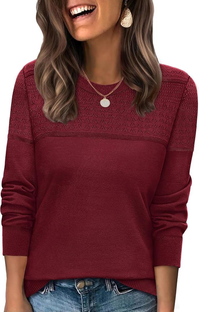 WIHOLL Sweaters for Women Crewneck Crochet Tops Long Sleeve 2025 Fall Winter Outfits Fashion Clothing (X-Large,)