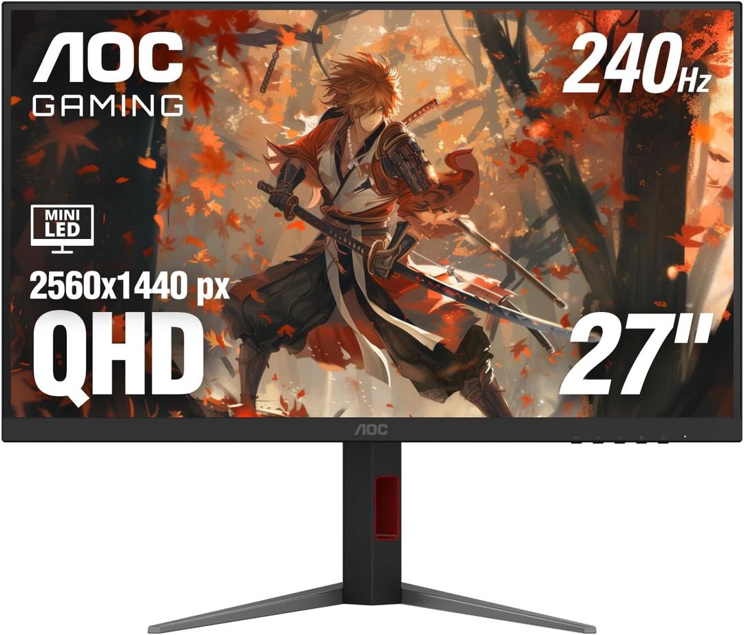AOC 27 inch Mini-LED Gaming Monitor, QHD Ultra Wide 1440p, 240Hz, 1ms, DisplayHDR 1000, Adaptive-Sync, 1152 Dimming Zones, Xbox/PS5/Switch Ready, 3-Year Zero-Bright-dot, Q27G4ZMN