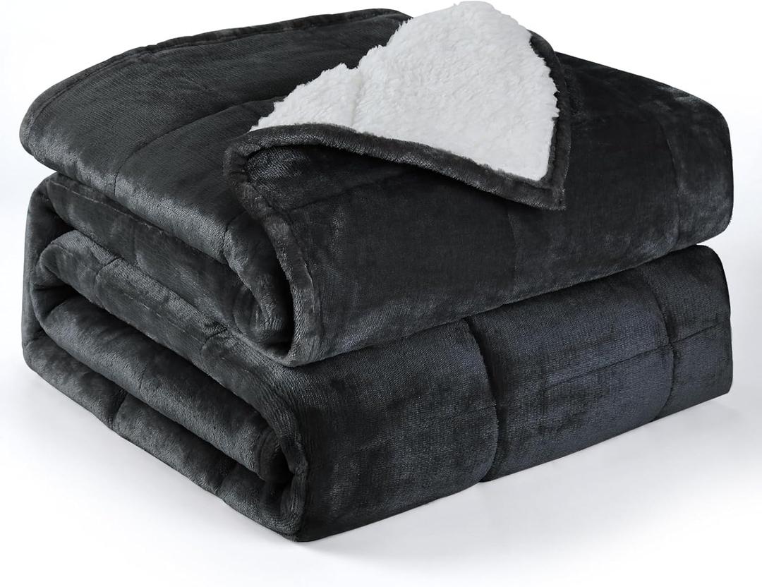 Alomidds Weighted Blanket Queen Size 15lbs 60x80 inches,Soft Plush Fleece Throw Weighted Blankets with Cozy Warm Sherpa,Ultra Fuzzy Heavy Blanket Microfiberfor Sofa Bed, Dark Grey