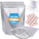 50PCS 1Gallon 10"X14" Mylar Bags for Food Storage with Oxygen Absorbers&Lables,10 Mil Thick Resealable Stand-Up Zipper&Heat Sealable Bags for Long Term Food Storage,Dried Food