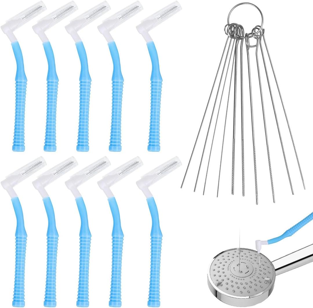 2 x 10pcs Shower Head Cleaning Brushes, Multifunctional Anti-Clogging Shower Nozzle Cleaner Tool with 10 Multi-Size Cleaning Picks for Household Bathroom Small Holes Window Slot