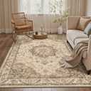 Brown Area Rug 3x5 Washable Vintage Carpet for Entryway Office Soft Retro Kitchen Low Pile Thin Door Mat Non Slip Oriental Medallion Throw Rug for Bathroom Bedroom Dining Living Room