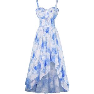 Scarlet Darkness Summer Dresses for Women 2026 Floral Corset Wedding Guest Dress Ruffle Maxi Dress with Pockets (Large, White Blue Floral)