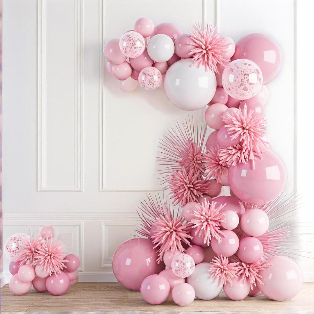 PartyWoo Baby Pink Balloon Arch Kit Garland 152pcs Different Sizes of 18 12 10 5 Inch White Light Pastel Pale Metallic Pink Confetti Balloons for Baby Shower Princess Birthday Party Decorations