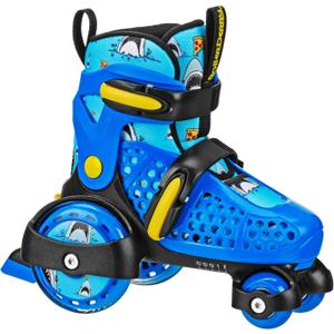 Fun Roll Beginner Roller Skates by Roller Derby, Adjustable Sizing, Skates for Kids, Toddlers, Boys, Girls (Small (7-11), Pizza Shark)