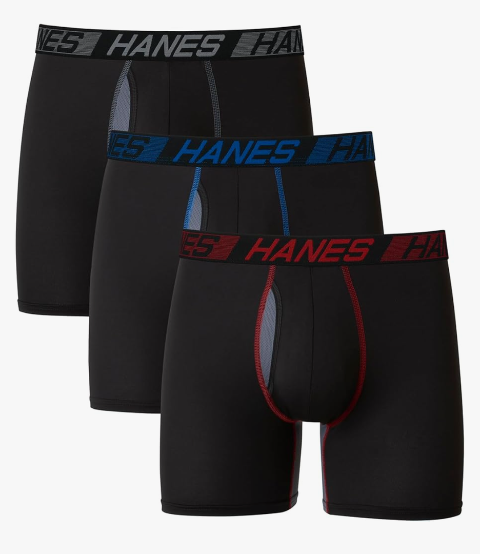 Hanes Men's Underwear Pack, 3-Pack, Total Support Pouch Boxer Briefs or Trunks, Moisture-Wicking Underwear for Men, L