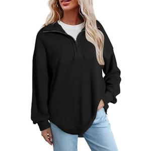 SHEWIN Womens Fall Sweatshirt Casual Waffle Knit Half Zip Pullover Loose Long Sleeve Tops, Size L