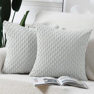 MADIZZ Pack of 2 Boho Corduroy Striped Throw Pillow Covers 24x24 Inch Greyish White Soft Decorative Cushion Cover for Bedroom Sofa Pillow Shell