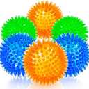 SHARLOVY Squeaky Balls for Pet Small Puppy, TPR Fetch Spike Balls for Dogs, Rubber 6 Pack Bright Colors Chew Teething Dog Toys