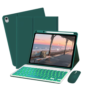 Bxomteng Keyboard Case for iPad 10th / A16 11th Generation 2022/20257 Colors Backlit Keyboard Cover and Mouse (Dark Green)