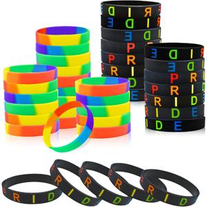 BDS-HOME 40pcs Pride Month Rainbow Silicone Wristbands Stretchable Colorful Bracelets Bulk Pride Day Bracelets LGBTQ Support for Festivals Parades Decorations Party Accessories (Mix & Black)