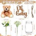 Sliner 33 Pcs Bear Centerpieces for Baby Shower Decorations Baby Shower Table Centerpieces with Bears Mason Jars Roses Bouquet Tags Burlap Rope for Gender Reveal Birthday Party Decoration(White)