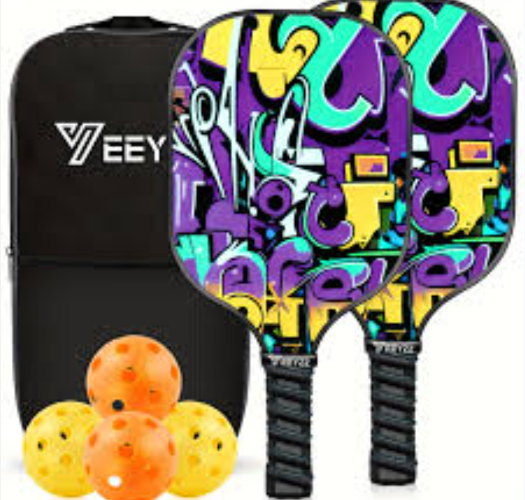 Pickleball Paddles Set of 2 Pickle Rackets: 4 Balls and 1 Carry Bag - Lightweight Fiberglass Pickle Ball Paddle
