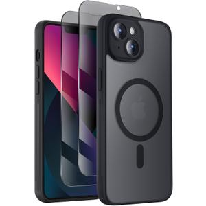 Symcele Designed for iPhone 13 Case, Compatible with MagSafe, with Privacy Screen Protectors X2, [Camera Protection] [15FT Military Drop Protection] Shockproof Phone Case, 6.1", Black
