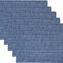 Sweet Home Collection 100% Cotton Placemats for Dining Room Rectangle Two Tone Woven Fabric 13" x 19" Soft Durable Table Mat Set, Set of 6, Dark Blue