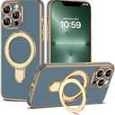 ETPESOK Compatible with iPhone 13 Pro Case with Magnetic Ring Stand [Compatible with Mag-Safe] [Full Camera Lens Protector] Soft Plating Phone Case for iPhone 13 Pro 6.1", Grey Blue