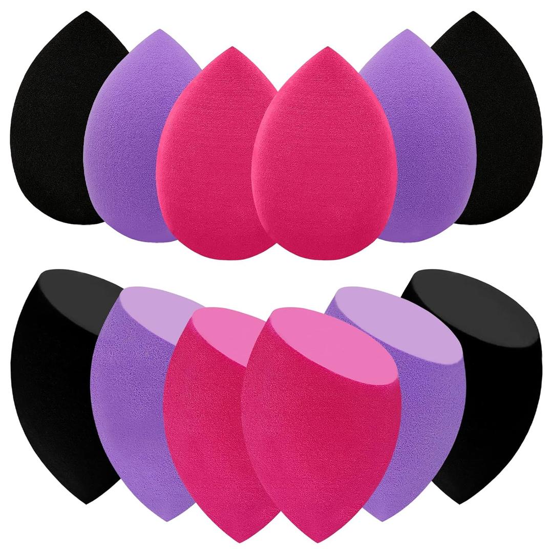 12 Pieces Professional Makeup Sponge Set,Latex Free Flawless Soft Setting Face Puffs,Multicolor Makeup Blending Sponge Cosmetic Applicator for Powder,Liquid,Facial Makeup Tools (Black Red Purple)