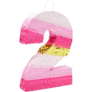 Number 2 Pinata, Pink and Gold for Girls 2nd Birthday Party Decorations, Small, 16.5x11x3 in