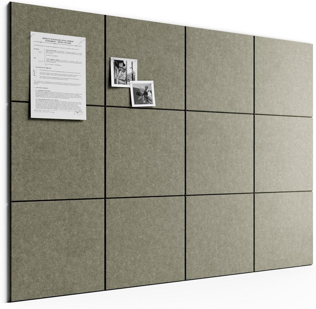 Bumusty Large Cork Board 48" x 36" Alternative - 12 Pack Felt Wall Tiles with 70 Safe Removable Adhesive Tabs, 30 Pushpins, Cork Boards for Walls Pin Board Bulletin Board Office Decor (Earth Brown)