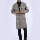 Uaneo Mens Winter Trench Coat Notched Collar Single Breasted Plaid Mid Long Peacoat Overcoats with Pockets (Brown, M)
