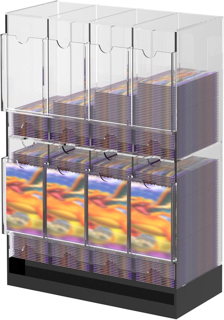 8-Slot Clear Acrylic Booster Pack Dispenser, Card Organizer with Black Base, Fits 280+ Booster Packs, 4mm Thick Display Holders for Sports, Trading Collector Cards (8-Slot (16.6" x 12" x 5.7"))