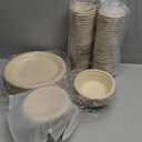 Havawish 150 Pcs Compostable Paper Plates and Bowls Cups Sets 9 Inch Disposable Plates 12 oz Biodegradable Paper Bowls and Cups for Dinner 50 Person Bulk Party Supplies