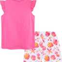 Toddler Girls Summer Outfit Cotton Flutter Sleeve Tank Top and Shorts Cute Clothing Set Size 2T 3 7Y (Pink)
