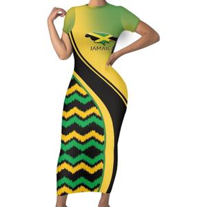 Jamaican Flag Bodycon Maxi Dress Plus Size Sheath Dress (Medium, Tribal Pattern Design)