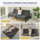 MAXYOYO 8" Full Size Futon Mattress with Handles, Tufted Folding Couch Bed(Frame Not Included), Versatile Folding Mattress for Floor Sleeping, Living Room & Guest Room, Dark Grey