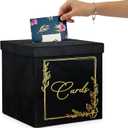 Wedding Card Box - 9" x 9" Black Collapsible Velvet - Covered Design - Cards Box for Wedding Receptions, Birthdays Party, Bridal & Baby Showers, Graduations, Anniversaries - Holding upto 150 Cards