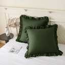 KKJIAF Ruffle Pillow Cases 20x20 Inches, Olive Green Square Ruffled Pillow Covers Set of 2, Microfiber Wrinkle Resistant Pillow Shams with Envelope Closure for Sofa Bed Living Room