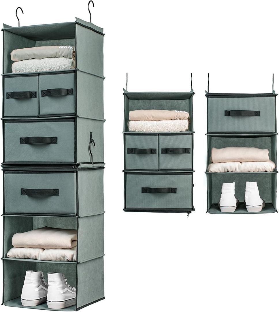 SMIRLY - Organizador de armario colgante de 6 estantes con cajones, estantes colgantes para organizacin y almacenamiento de armario (Gris)