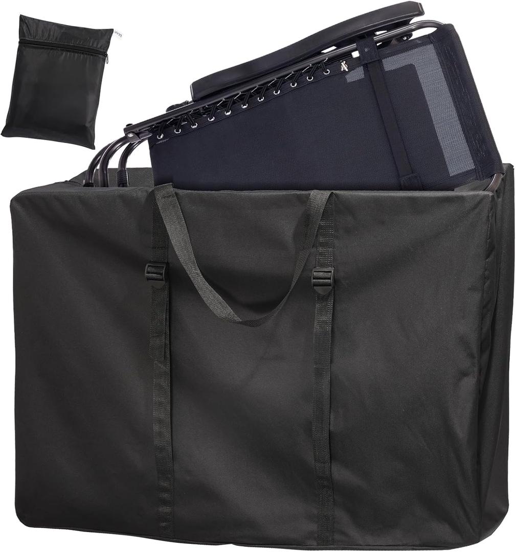Large Outside Folding Chair Storage Bag with Zipper Handles and adjustable straps, 600D Folding Chair Carry Bag for Zero Gravity Chair Cover, Portable Folding Lounge Chair Carrying Bags (Black) (Black - 1 Pack)