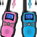 Wishouse Walkie Talkies for Kids Rechargeable Long Range,4 5 6 7 8 Year Old Boy Girl Birthday Gift, Camping Games Cool Toys Ideas for Children with 6000mAh Batteries,Flashlight,Lanyard,2 Pack Pink Blue