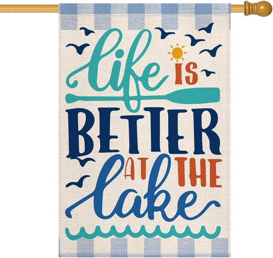 AVOIN colorlife Life Is Better At The Lake House Flag 28x40 Inch Double Sided Outside, Lakeside Holiday Yard Outdoor Decoration
