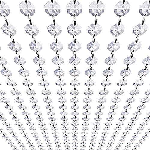 99ft Acrylic Crystal Garland Strands - Hanging Chandelier Gem Bead Chain - 14mm Clear Octagon Prism Diamond String Decorations for Wedding Party Manzanita Centerpiece Christmas Tree, Pack of 3