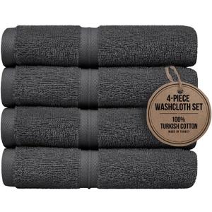 Cotoniche Cozy & Absorbent Washcloths Set of 4 (12" x 12") Hotel Quality, Versatile as, Face Towels, 100% Cotton Washcloths, Soft Wash ClothsBathroom Wash Cloths -%100 Cotton - Anthracite