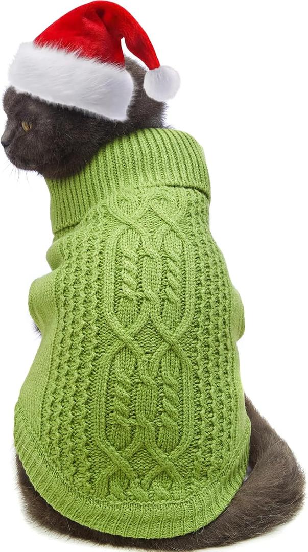 Stretchy Cat Sweater - 17 Colors & 6 Sizes | Snug Winter-Ready Knit for Boy/Girl Cats & Kittens(Green, Medium)