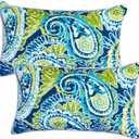 Set of 2 Patio Lumbar Pillows, 12x20 Fade Resistant Outdoor Waterproof Lumbar Pillow with Inners, Decorative Garden Lumbar Cushions for Home Patio Terrace Sofa (Blue-y Flower)