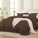 Andency Brown Ruffle Super King Comforter Set, 3 Pieces