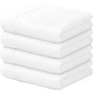 Homaxy 100% Cotton Waffle Weave Kitchen Towels, 13 x 28 Inches Super Absorbent and Machine Washable Dish Towels for Drying Dishes, 4-Packs, White