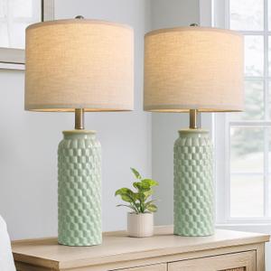 24" Modern Ceramic Green Bedside Lamp Set of 2 Table Lamp for Bedroom Decor Farmhouse Table Lamp for Living Room Office Dorm (24" Large Creen-2 Pack)
