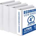 Samsill 4 Inch 3 Ring Binders, Economy Round Ring, Clear View Cover, 675 Sheet Capacity - for School, Home, Office - White, 4 Pack