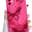 3 x NITITOP Compatible with iPhone 11 Case Cute Aesthetic Butterfly Pattern for Women Girls Soft TPU Shockproof Stylish Full Camera Protective Phone Cover - Rose Red