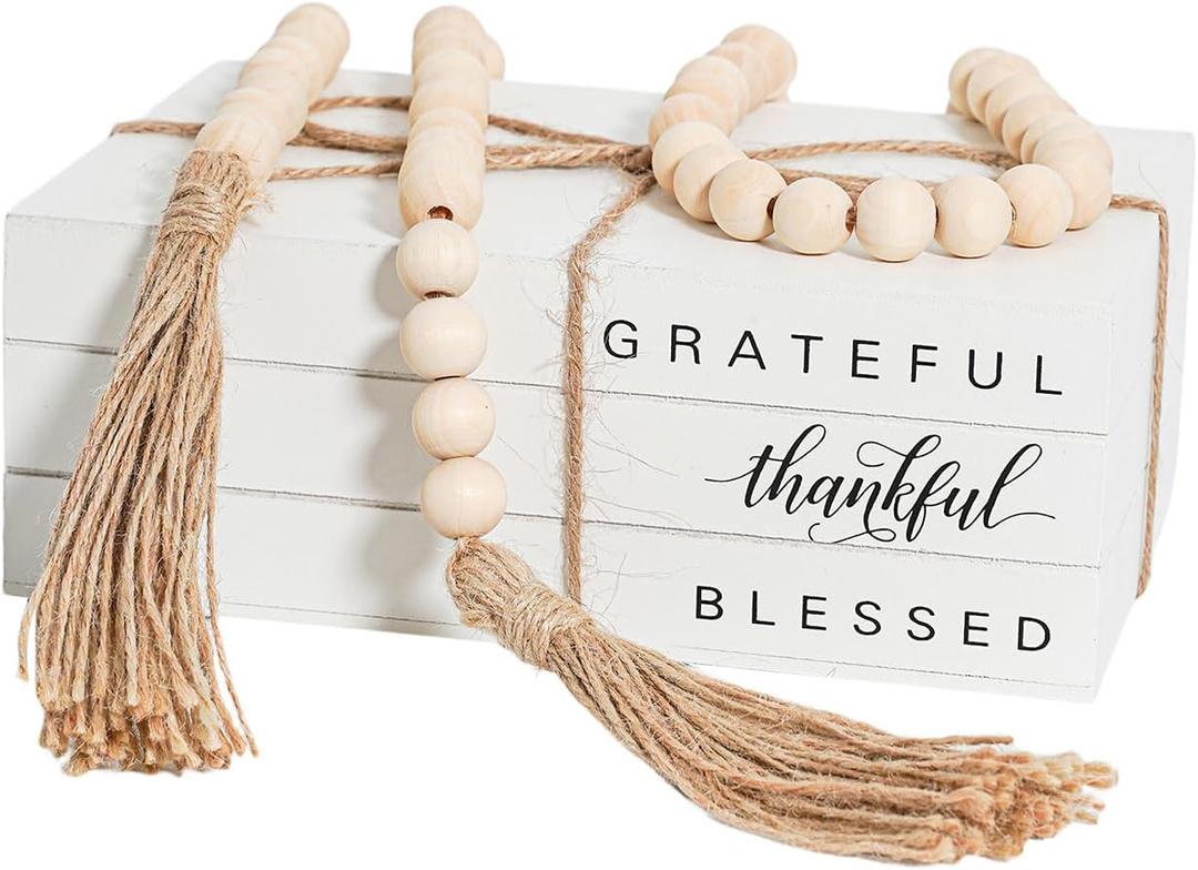 Decorative Books for Home Decor, Wooden Faux Book for Decoration, Farmhouse Stacked Display Books (GRATEFUL thankful BLESSED)