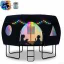 12FT Trampoline Round Tent(Tent ONLY) Fits 12FT Frame 8 Curved Poles with LED Lights, Trampoline Tent Cover Oxford Cloth Trampoline Sunshade Tear-Resistant, Rainproof, Outdoor Camping Suitable - Black