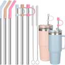 Jetstop Stainless Steel Straws with covers fit Stanley 40 oz tumbler, Reusable 12 Inch Metal Straw with Silicone Tips & Cover Caps, Compatible with Stanley Quencher H2.0 (6 Pack: 3 Bent + 3 Straight)