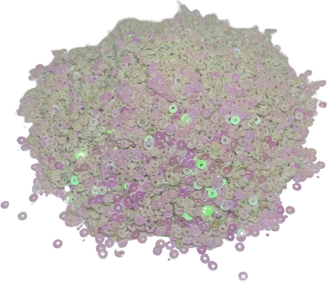 3/4/5/6 mm Flat Sequin Paillettes, 17000 Pcs, Mix Color Assortment Acrylic Sequin  3.22 Ounce (100 Grams) 4 mm Holg. White
