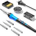 Soldering Iron Kit, 60W gun with Ceramic Heater, 9-in-1 solder kit tool, Adjustable Temperature 200 to 450, Iron Tips, wire, Solder Stand for Welding and Repairing (Blue)